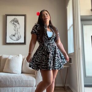 Floral Black and White Dress